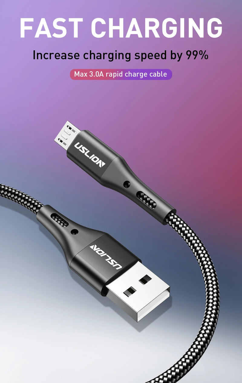 USLION 3M Micro USB Cable Fast Charging For Xiaomi Android Mobile Phone