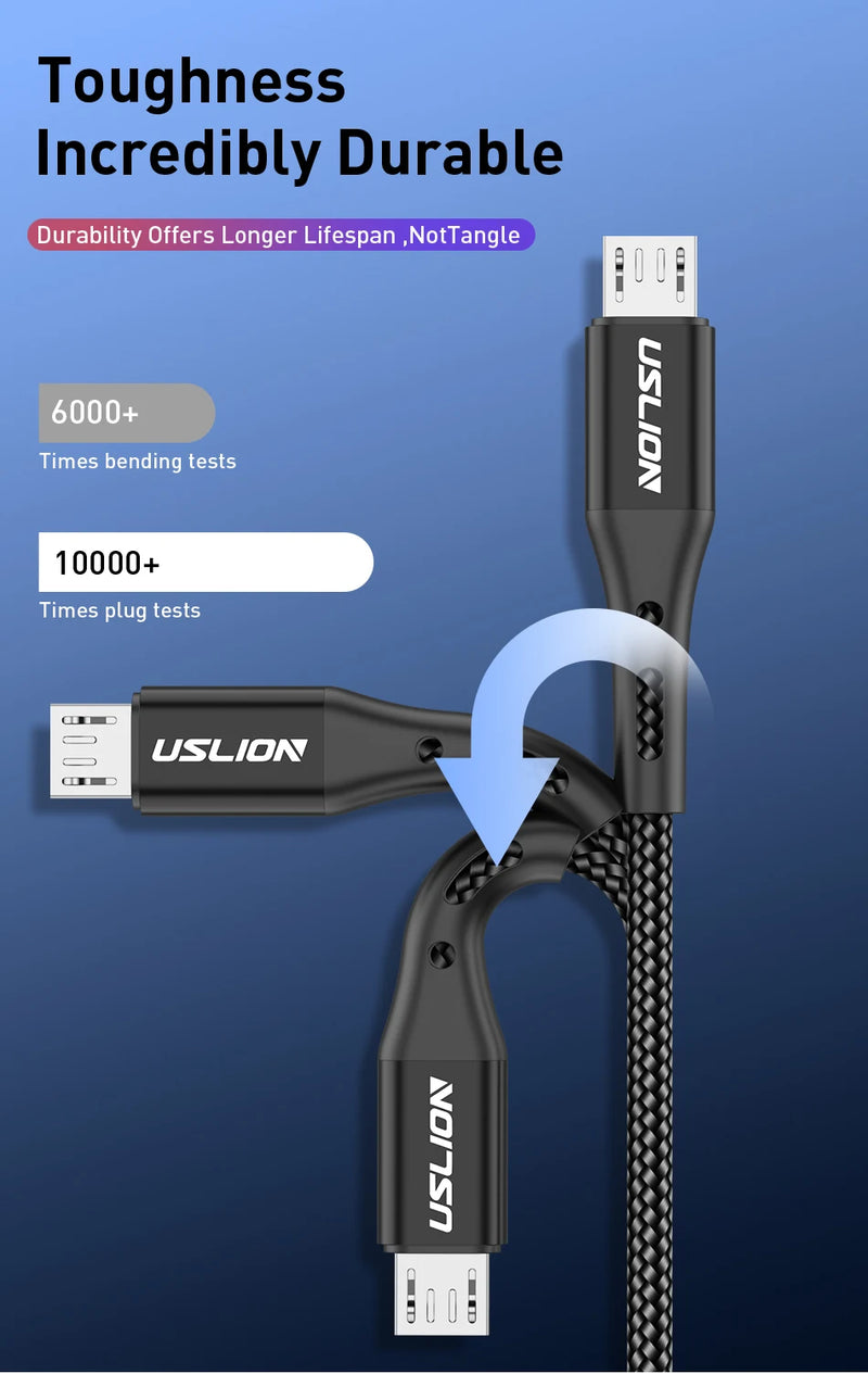 USLION 3M Micro USB Cable Fast Charging For Xiaomi Android Mobile Phone