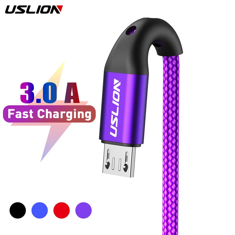 USLION 3M Micro USB Cable Fast Charging For Xiaomi Android Mobile Phone