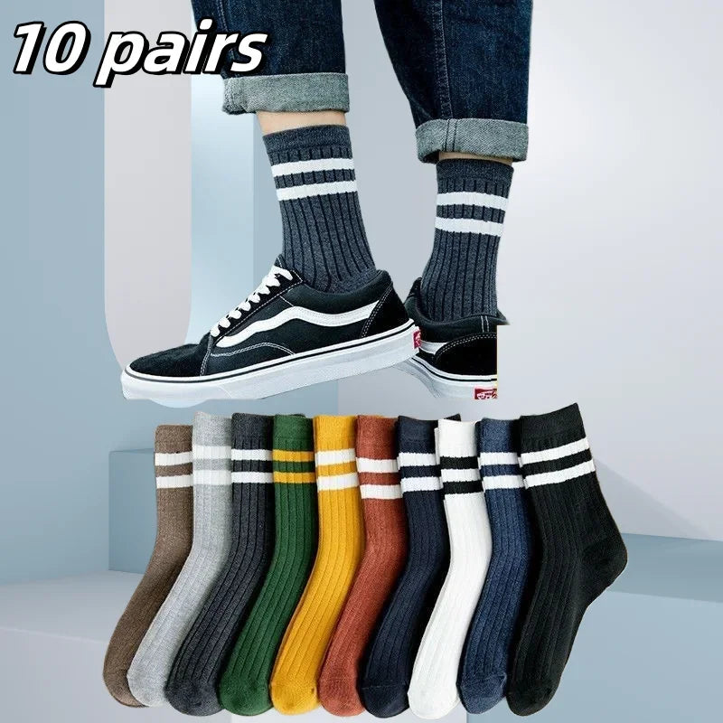 5Pairs Breathable Cotton Sports Stockings Men Bamboo Fiber Autumn and Winter Men Socks Sweat Absorption Deodorant Business Sox