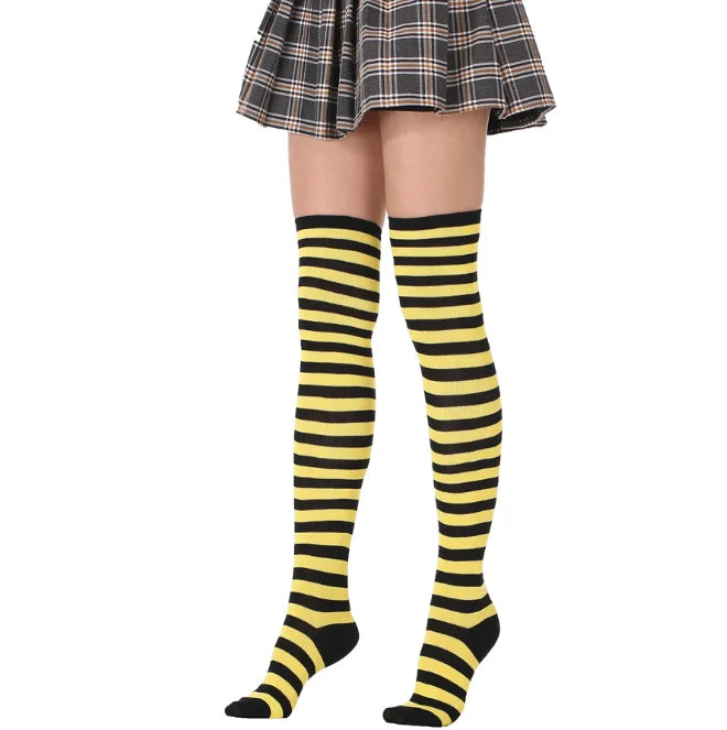 1/6 Pairs Women's Striped Stocking Japanese Over Knee Socks Fashion Women Keep Warm Slim Long Socks Black White Striped Hosiery