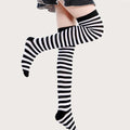 1/6 Pairs Women's Striped Stocking Japanese Over Knee Socks Fashion Women Keep Warm Slim Long Socks Black White Striped Hosiery