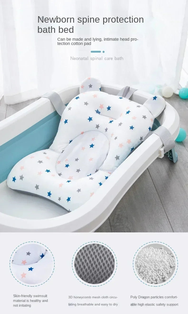 Baby Bathtub Pad Ajustable Bath Support Seat Mat Shower Cushion Newborn Foldable Baby Bath Seat Floating Security Water Pad