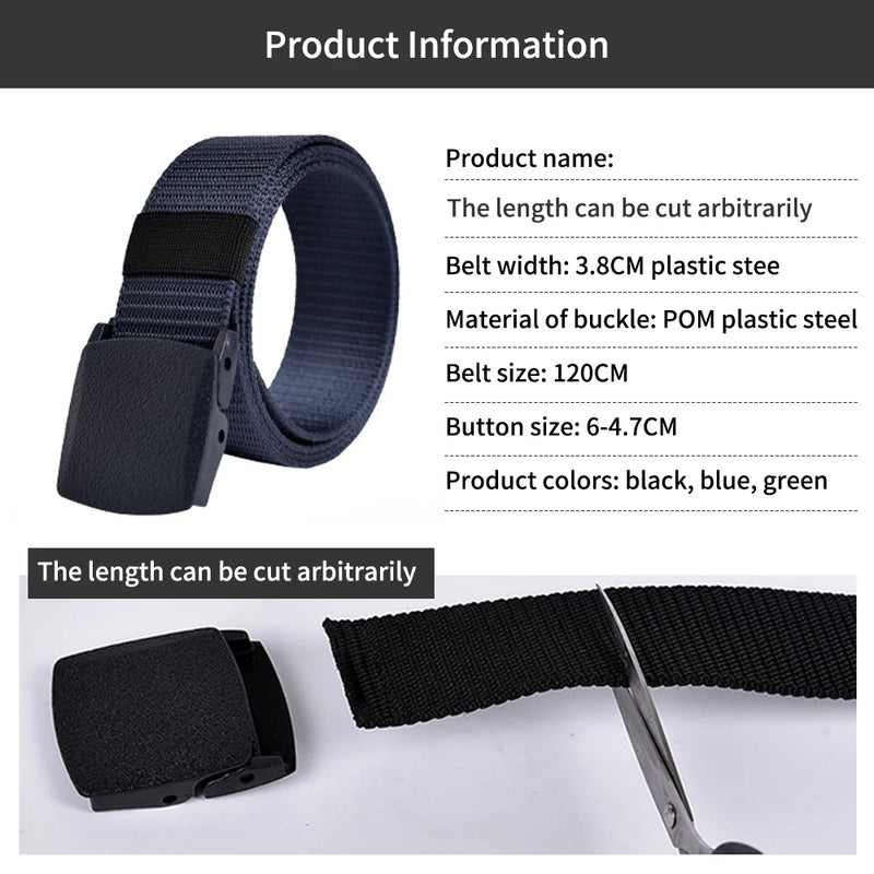 Men Non Metal Plastic Steel Buckle Belt Outdoor All Match Belt for Ourdoor Security Check Free Durable for Camping