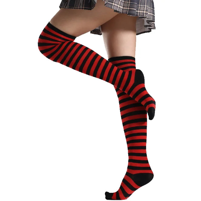 1/6 Pairs Women's Striped Stocking Japanese Over Knee Socks Fashion Women Keep Warm Slim Long Socks Black White Striped Hosiery