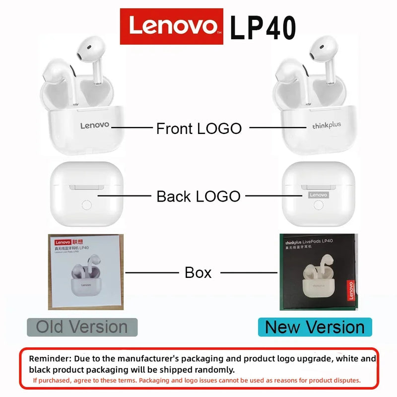 Original Lenovo LP40 wireless headphones TWS Bluetooth Earphones Touch Control Sport Headset Stereo Earbuds For Phone Android