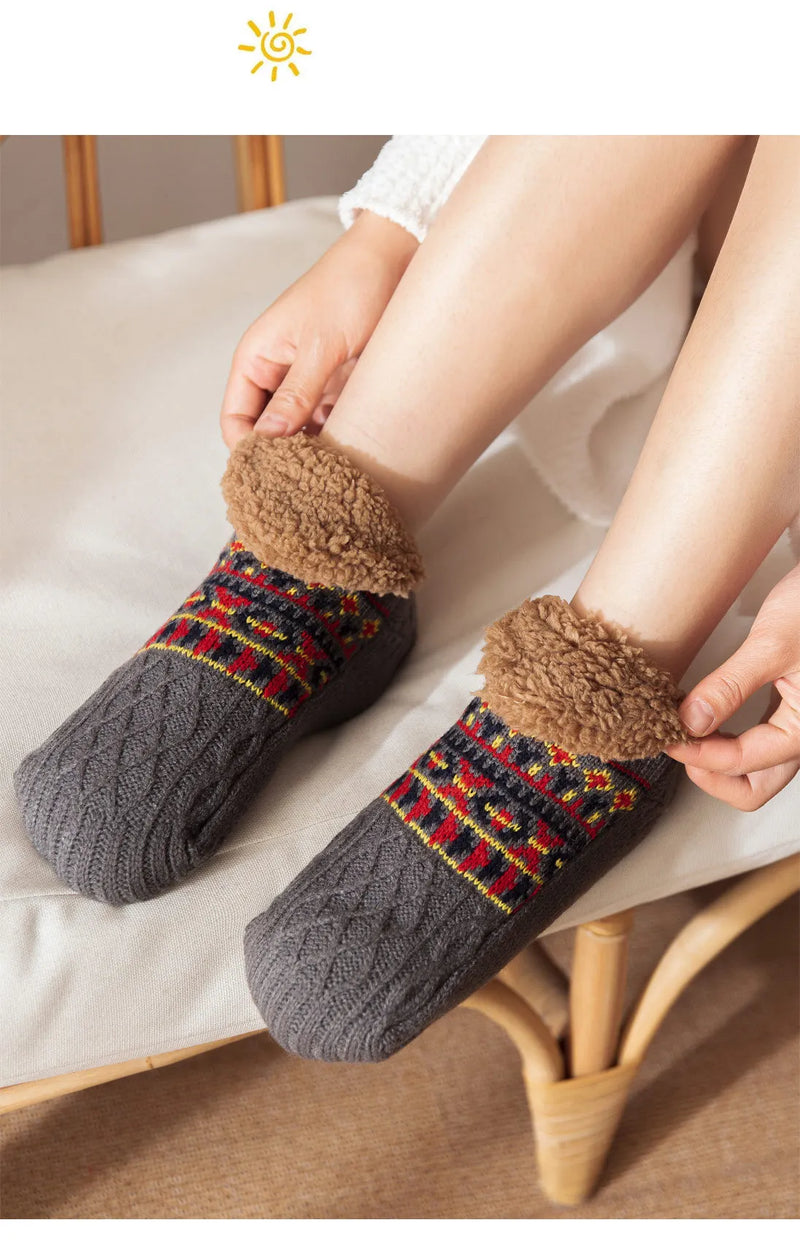 2024 New Winter Warm Floor Socks Home Fleece Slipper Women Men Snow Socks Sleep Carpet Socks Slippers Socks Non-slip Yoga Socks